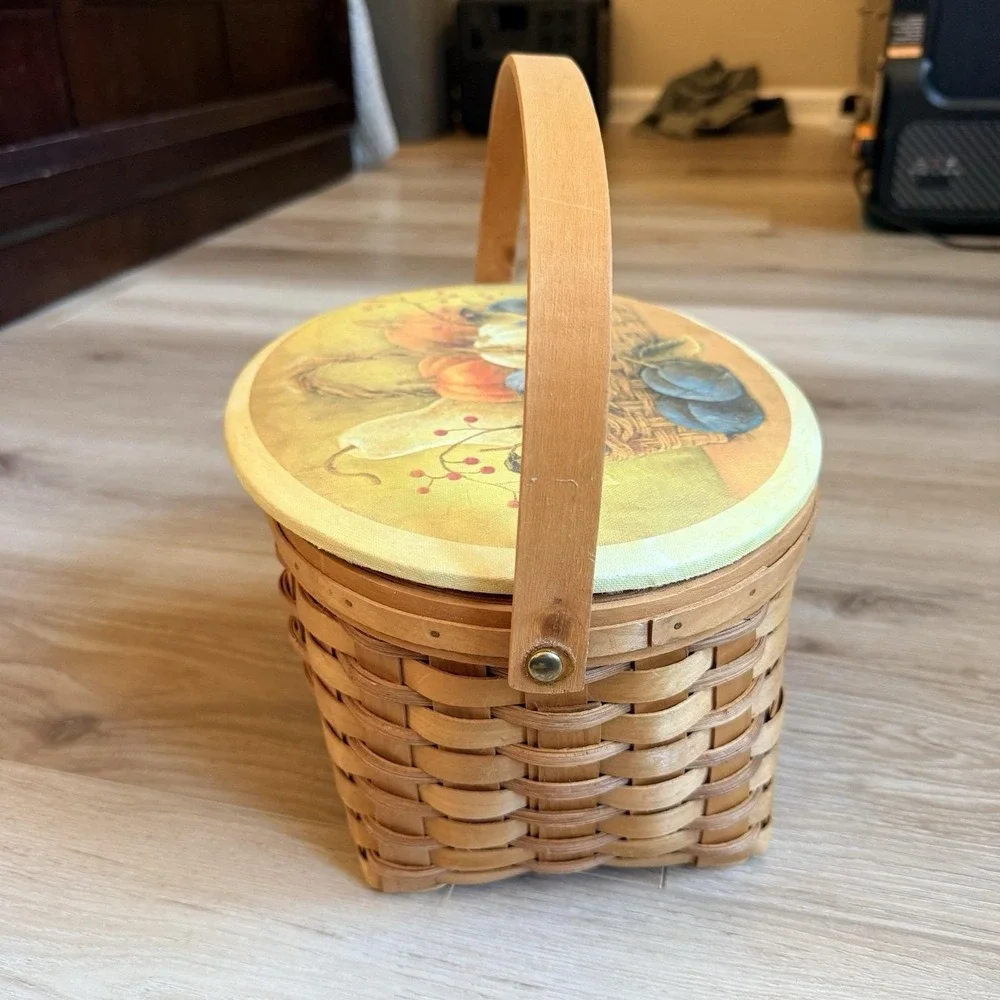Harvest Fall Decor Basket with Lid and Handle Autumn Pumpkin
